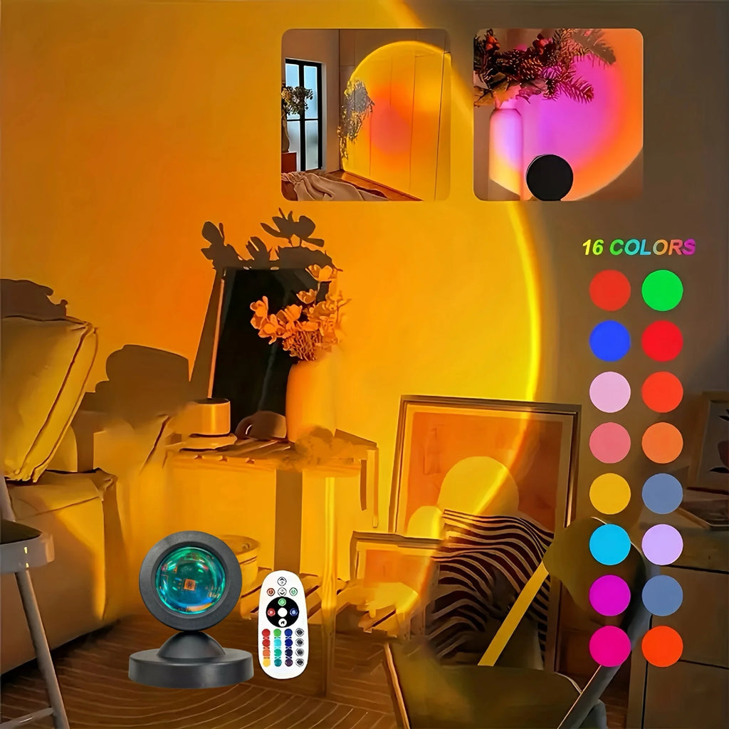 Projecteur Coucher de Soleil LED — 16 Couleurs, Télécommande Incluse