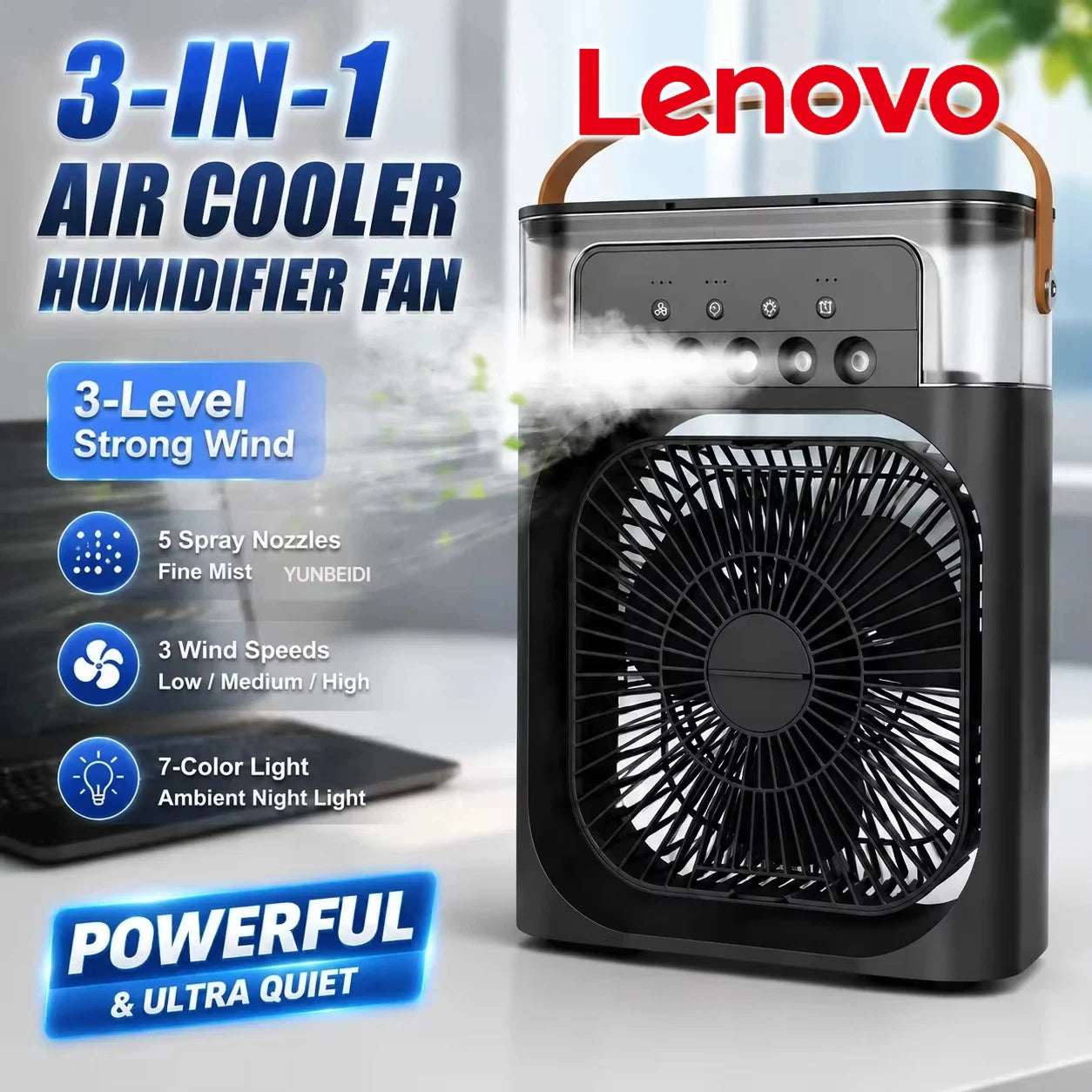Rafraîchisseur d'air portable Lenovo - vue principale du ventilateur brumisateur USB