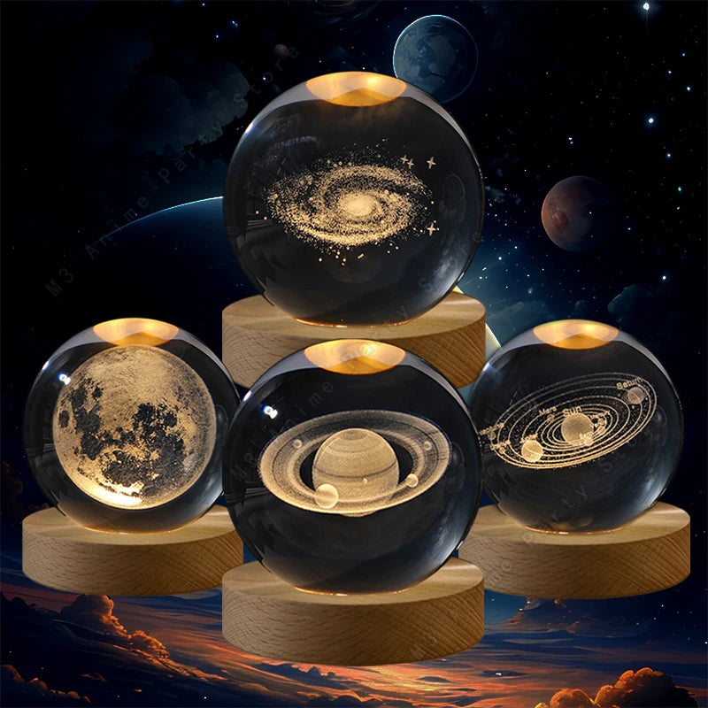 Lampe Boule de Cristal 3D – Veilleuse Planète LED