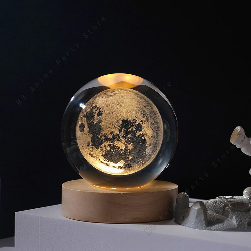 Lampe Boule de Cristal 3D – Veilleuse Planète LED | Glow