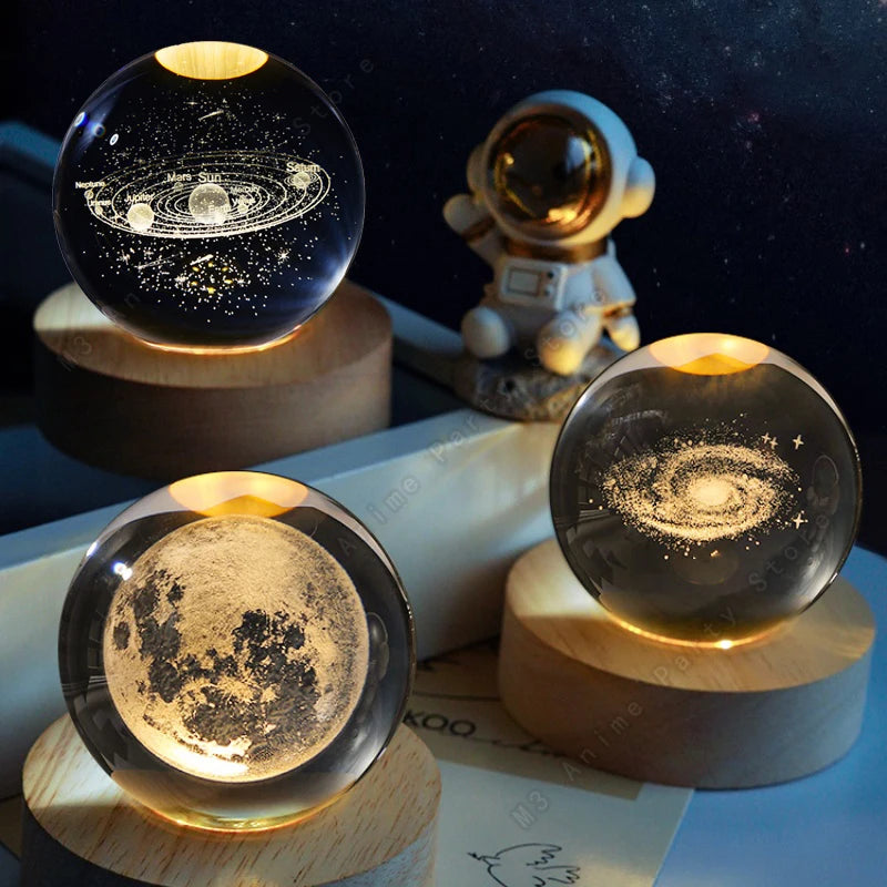 Lampe Boule de Cristal 3D – Veilleuse Planète LED