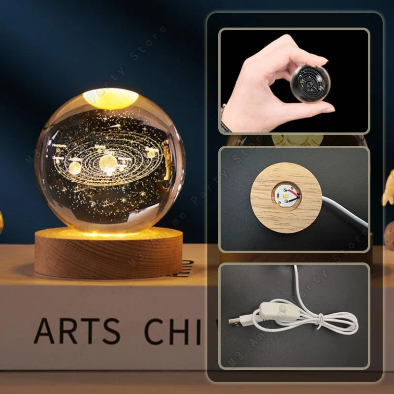 Lampe Boule de Cristal 3D – Veilleuse Planète LED