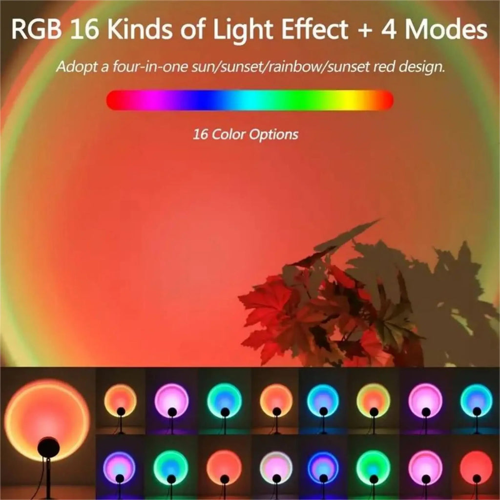 Projecteur Coucher de Soleil LED — 16 Couleurs, Télécommande Incluse
