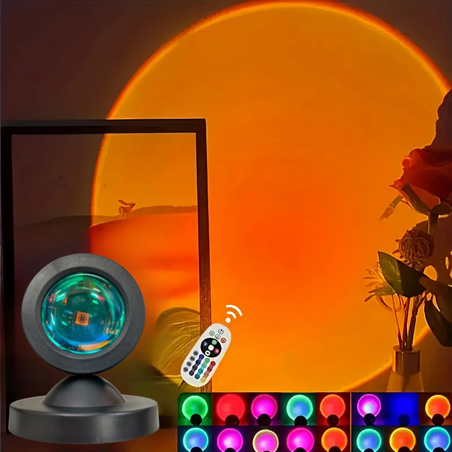 Projecteur Coucher de Soleil LED — 16 Couleurs, Télécommande Incluse