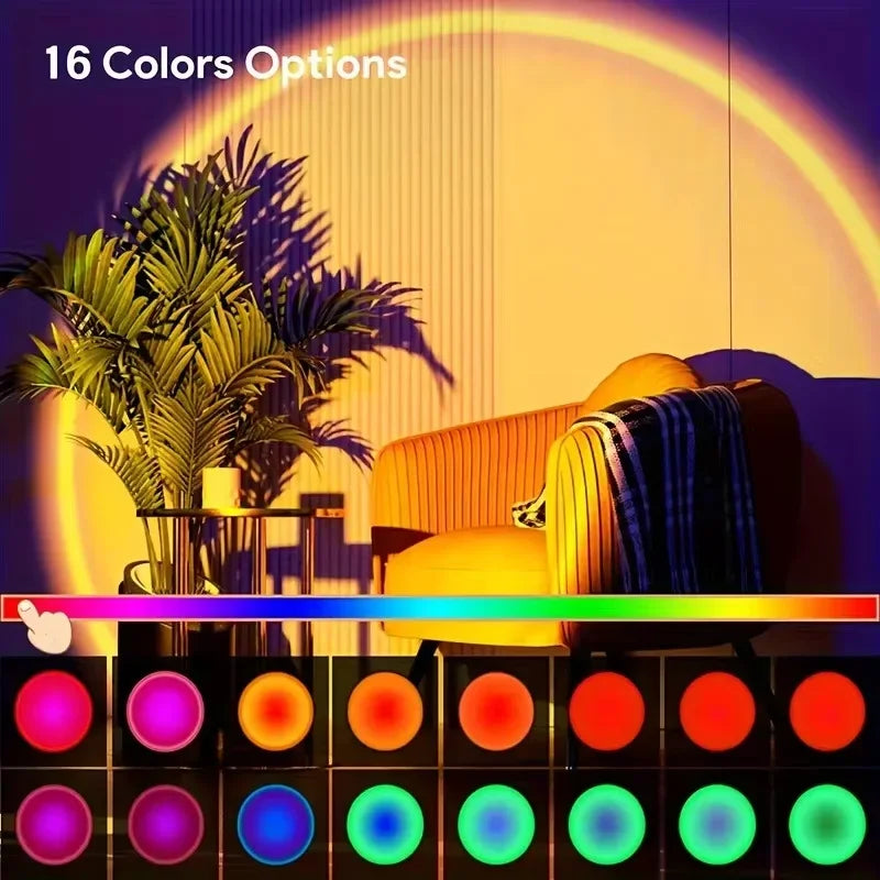 Projecteur Coucher de Soleil LED — 16 Couleurs, Télécommande Incluse
